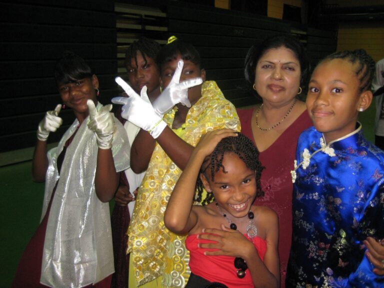 GFLF member with the children - all ready to perform on satge